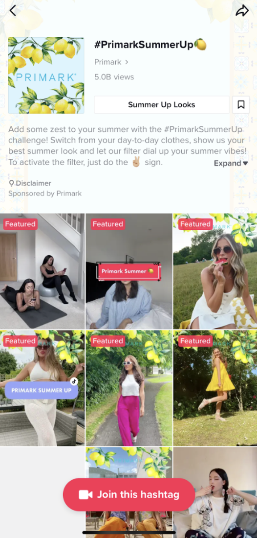 Primark TikTok Ad Hashtag Challenge